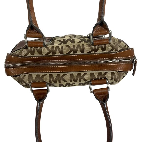 MICHAEL KORS Brookville MK Print Jacquard Leather Bowling Satchel Buckle Strap - Picture 9 of 13